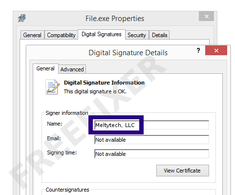 Screenshot of the Meltytech, LLC certificate